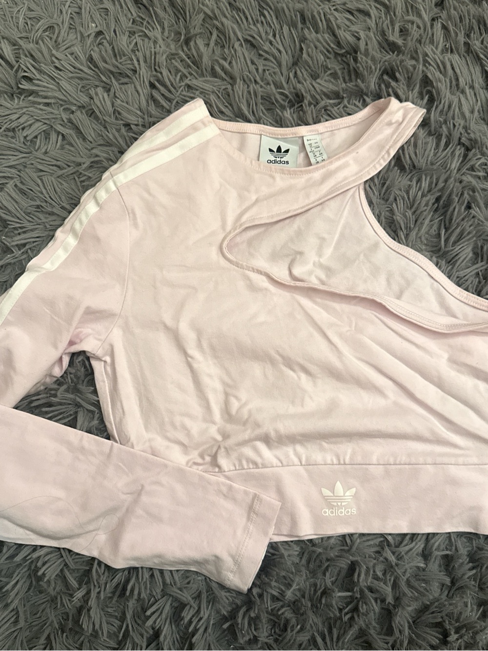adidas Pale Pink One-Shoulder Long Sleeve Crop Top